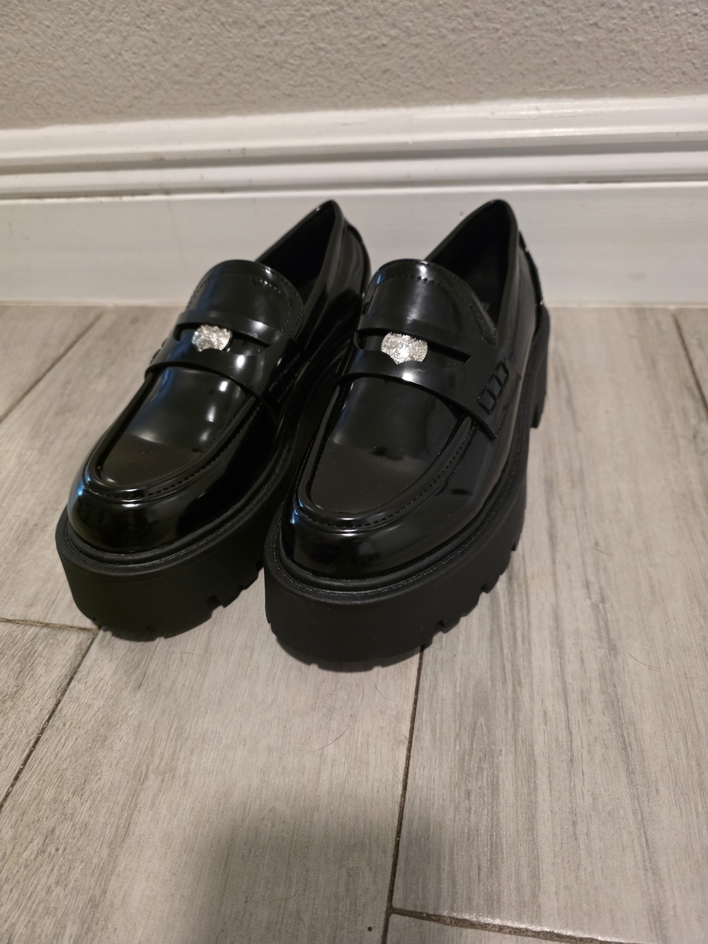Madden Girl Black Patent Platform Penny Loafers